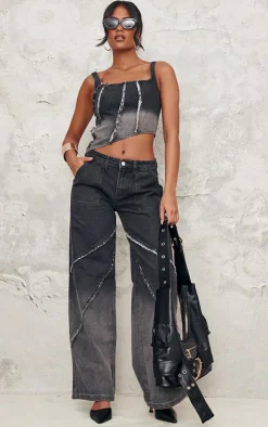 Tall Vintage Black Wash Raw Seam Detail Asymmetric Denim Corset
