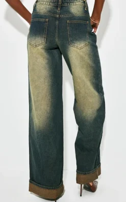 Tall Vintage Bleach Wash Low Rise Turn Up Hem Wide Leg Jeans