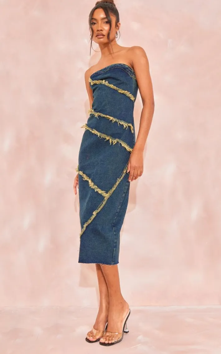 Tall Vintage Mid Wash Bandeau Denim Midi Dress