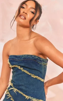 Tall Vintage Mid Wash Bandeau Denim Midi Dress