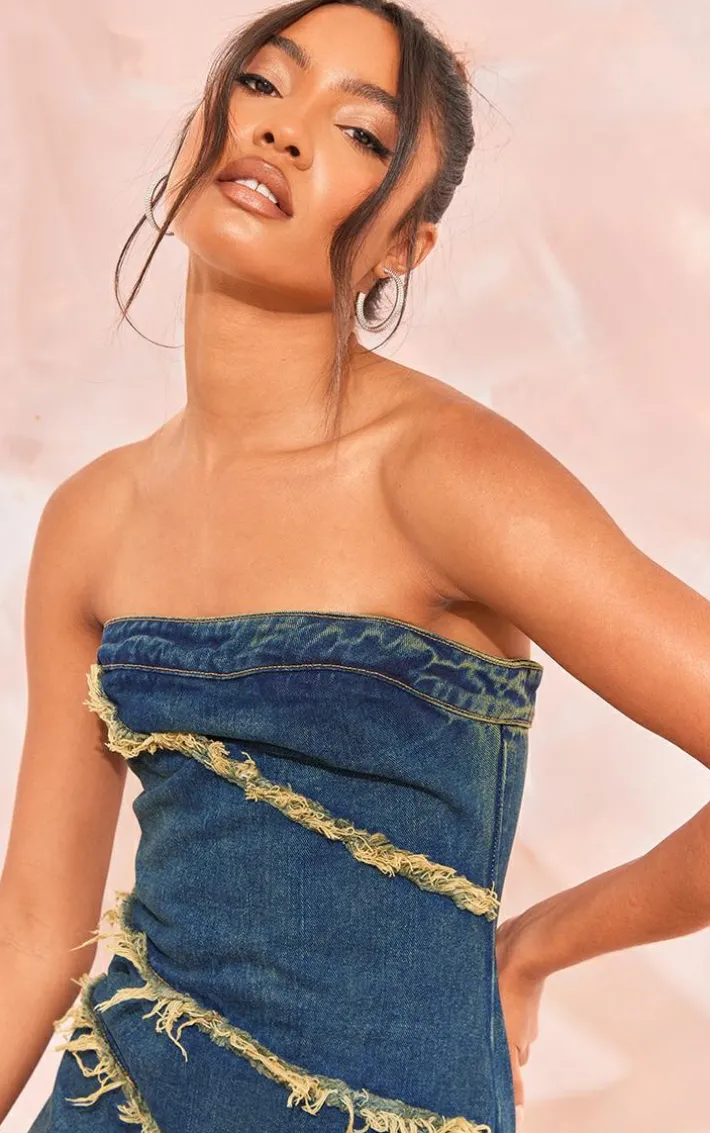 Tall Vintage Mid Wash Bandeau Denim Midi Dress