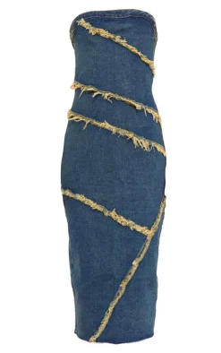 Tall Vintage Mid Wash Bandeau Denim Midi Dress