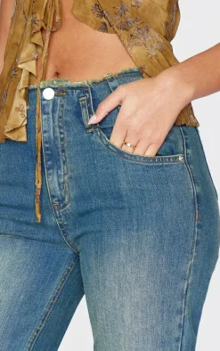 Tall Vintage Mid Wash Frayed Hem High Waist Relaxed Fit Jeans