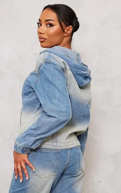 Tall Vintage Mid Wash Oversized Zip Up Hooded Denim Jacket