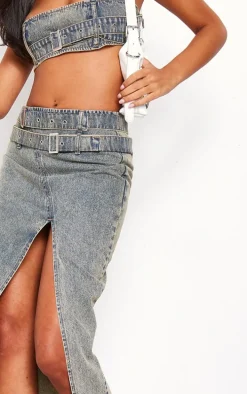Tall Vintage Wash Denim Buckle Detail Bandeau Top