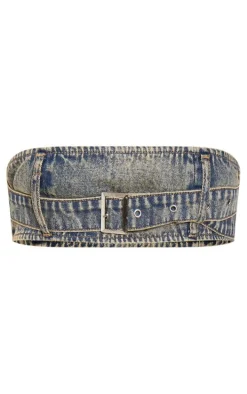 Tall Vintage Wash Denim Buckle Detail Bandeau Top
