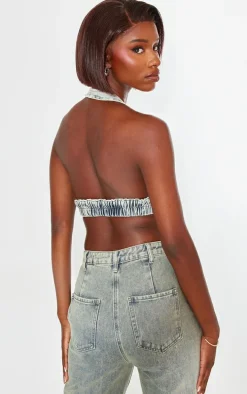 Tall Vintage Wash Denim Halterneck Bralette Top