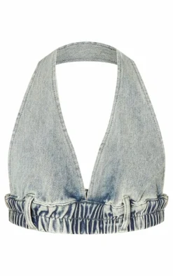 Tall Vintage Wash Denim Halterneck Bralette Top