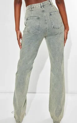 Tall Vintage Wash Lace Up Detail High Waist Straight Leg Jeans