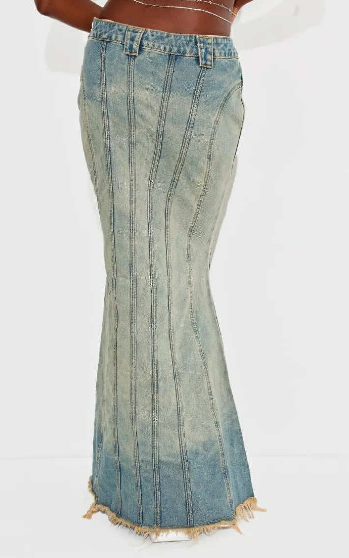Tall Vintage Wash Low Rise Fishtail Maxi Skirt