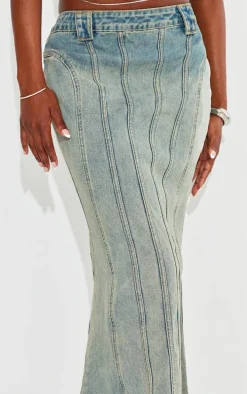 Tall Vintage Wash Low Rise Fishtail Maxi Skirt