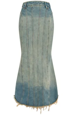 Tall Vintage Wash Low Rise Fishtail Maxi Skirt