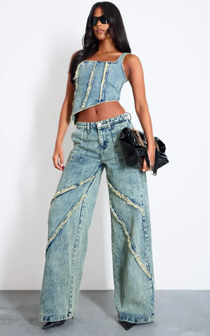 Tall Vintage Wash Low Rise Raw Seam Detail Wide Leg Jeans