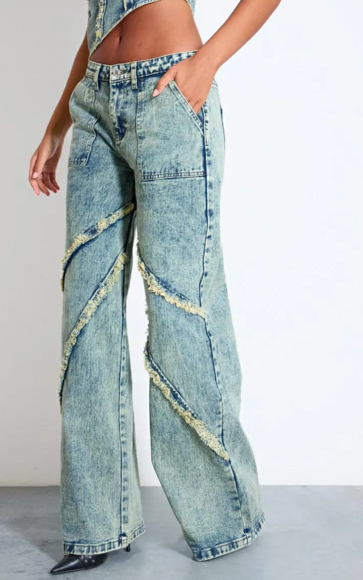 Tall Vintage Wash Low Rise Raw Seam Detail Wide Leg Jeans