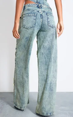 Tall Vintage Wash Low Rise Raw Seam Detail Wide Leg Jeans