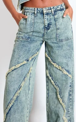 Tall Vintage Wash Low Rise Raw Seam Detail Wide Leg Jeans