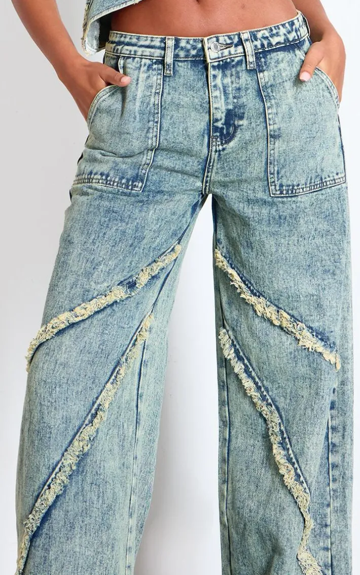 Tall Vintage Wash Low Rise Raw Seam Detail Wide Leg Jeans