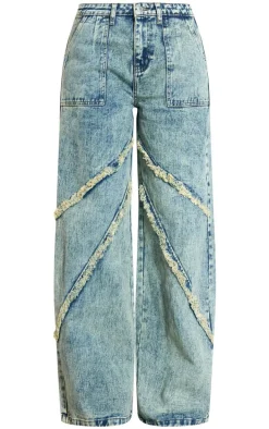 Tall Vintage Wash Low Rise Raw Seam Detail Wide Leg Jeans