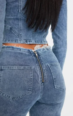 Tall Vintage Wash Mid Rise Fold Over Flared Jeans