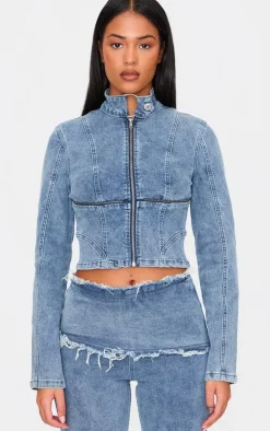 Tall Vintage Wash Zip Long Sleeve Denim Jacket