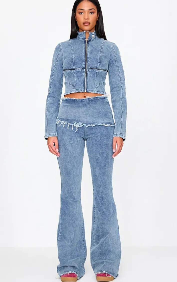 Tall Vintage Wash Zip Long Sleeve Denim Jacket