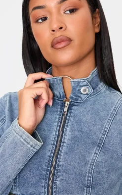 Tall Vintage Wash Zip Long Sleeve Denim Jacket