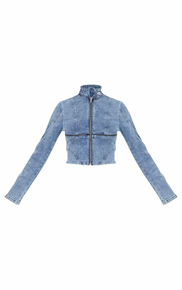 Tall Vintage Wash Zip Long Sleeve Denim Jacket