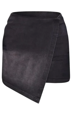 Tall Washed Black Denim Asymmetrical Mini Skirt
