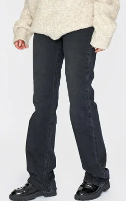 Tall Washed Black Frayed Hem High Waist Relaxed Fit Jeans