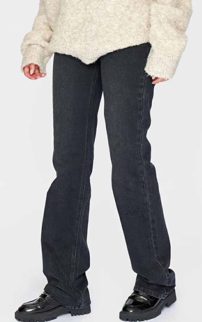 Tall Washed Black Frayed Hem High Waist Relaxed Fit Jeans