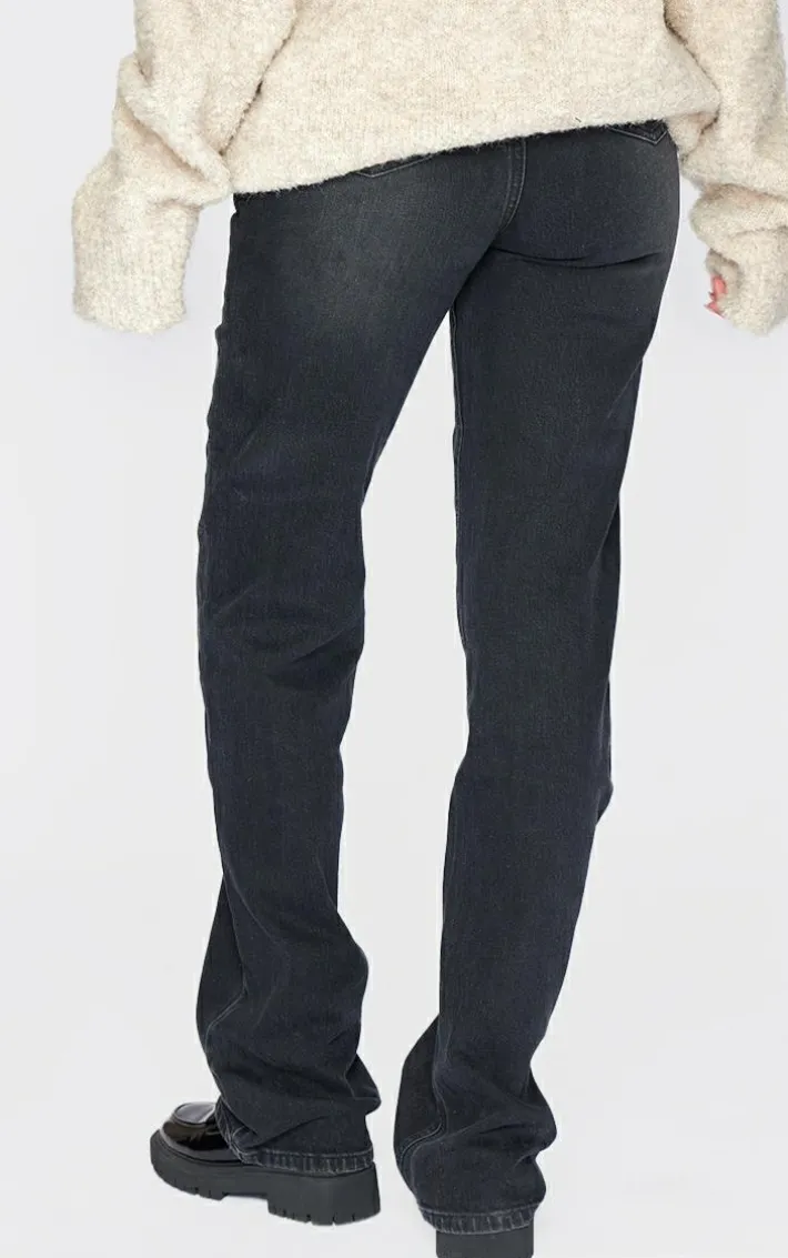 Tall Washed Black Frayed Hem High Waist Relaxed Fit Jeans