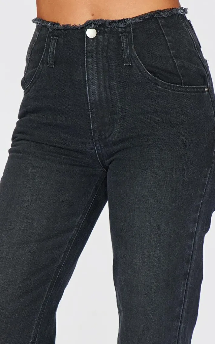 Tall Washed Black Frayed Hem High Waist Relaxed Fit Jeans
