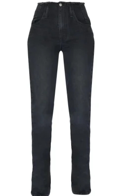 Tall Washed Black Frayed Hem High Waist Relaxed Fit Jeans