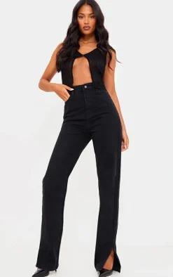 Tall Washed Black High Rise Split Hem Detail Jeans