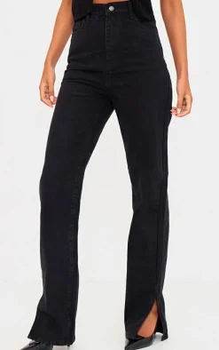 Tall Washed Black High Rise Split Hem Detail Jeans