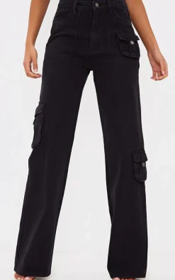 Tall Washed Black Mid Rise Cargo Jeans
