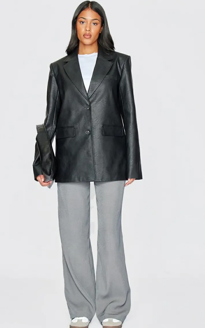 Tall Washed Black Textured Faux Leather Blazer