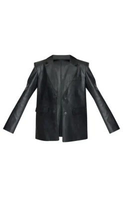 Tall Washed Black Textured Faux Leather Blazer