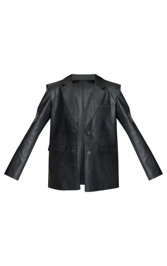 Tall Washed Black Textured Faux Leather Blazer