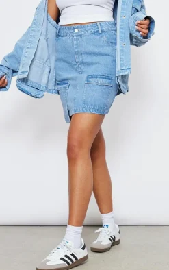 Tall Washed Blue Pocket Detail Denim Mini Skirt