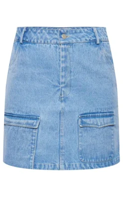 Tall Washed Blue Pocket Detail Denim Mini Skirt