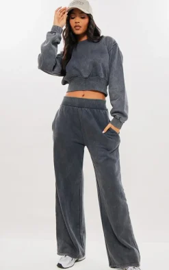 Tall Washed Charcoal Cropped Oversized Sweatshirt