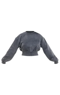 Tall Washed Charcoal Cropped Oversized Sweatshirt