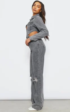 Tall Washed Charcoal Denim Cut Out Jumpsuit