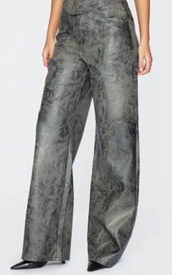 Tall Washed Grey Faux Leather Wide Leg Pants