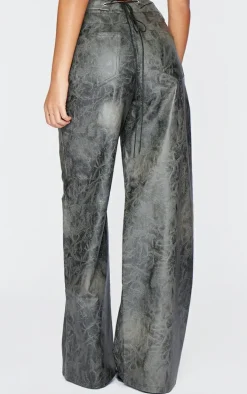 Tall Washed Grey Faux Leather Wide Leg Pants