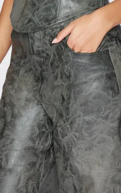 Tall Washed Grey Faux Leather Wide Leg Pants