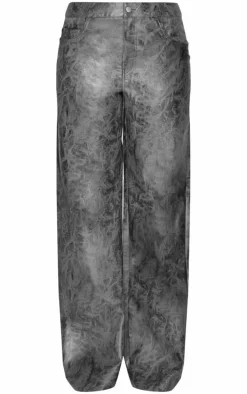 Tall Washed Grey Faux Leather Wide Leg Pants