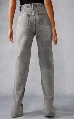 Tall Washed Grey High Rise Split Hem Detail Jeans