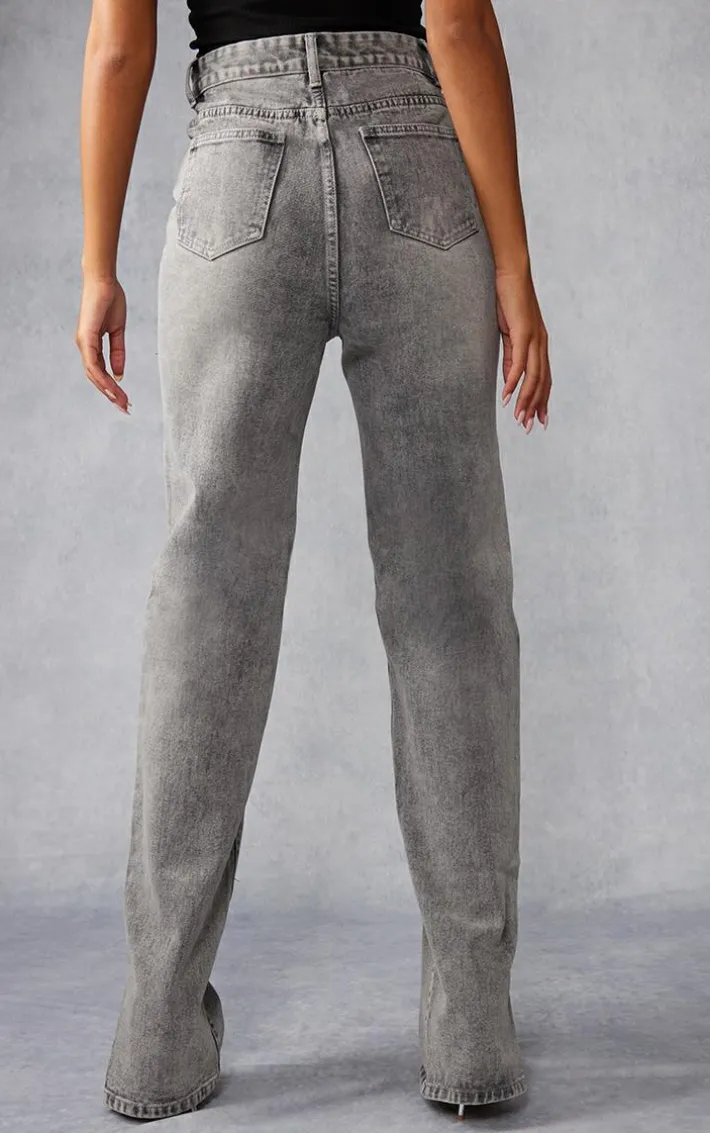 Tall Washed Grey High Waist Split Hem Jeans